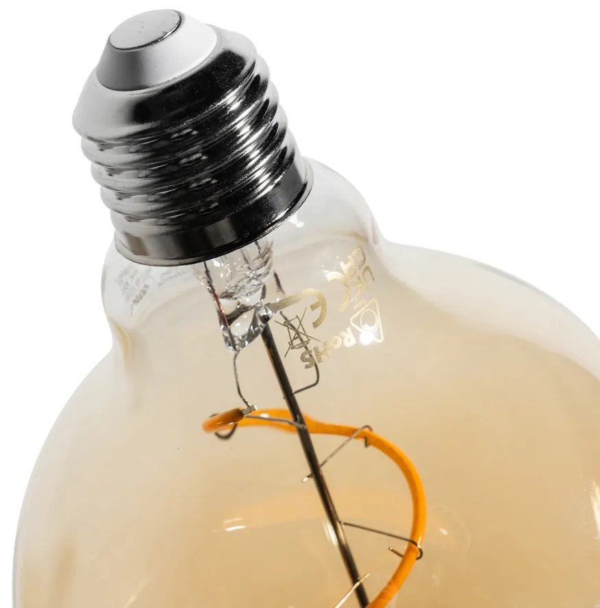 Set de 5 becuri LED E27 dimabile cu filament spiralat G95 aurii 4W 270 lm 2100K