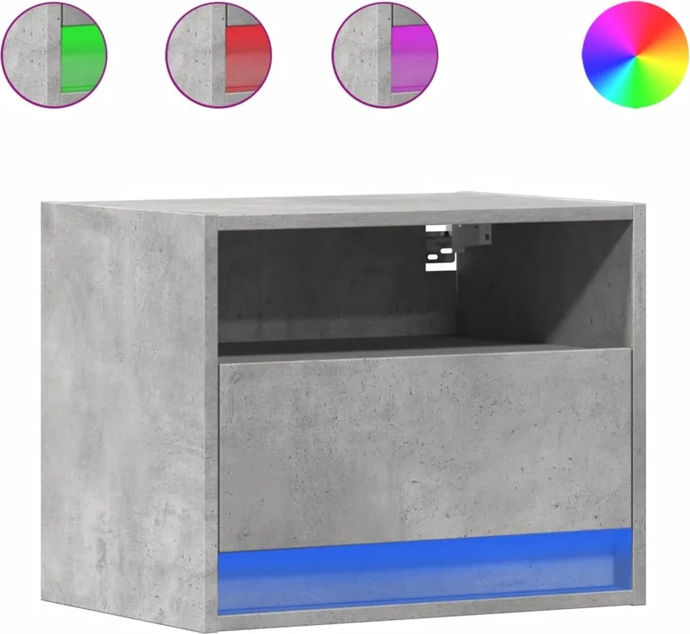 vidaXL Noptiere montate pe perete cu lumini LED, 2 buc., gri beton