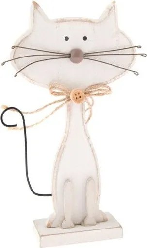 Decorațiune din lemn în formă de pisică Dakls Cats, înălțime 18 cm, alb