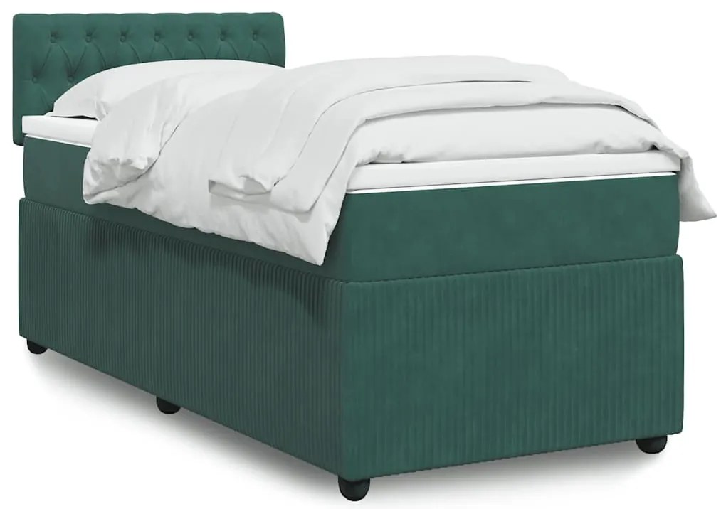 vidaXL Pat box spring cu saltea, verde închis, 90x190 cm, catifea