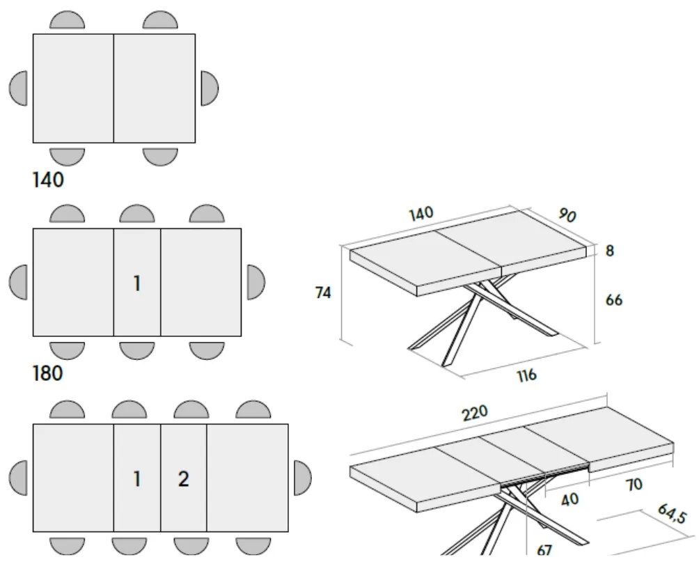 Masă Tifany extensibilă BLAT GRI CIMENT - 160 cm / 90 cm / h 77 - ALB