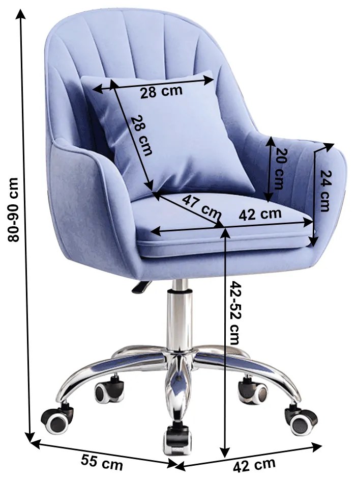 Scaun de birou, tesatura de catifea albastra / crom, KLIAN