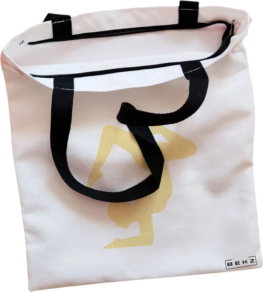 Sacosa de Panza pentru Cumparaturi, Geanta Tote, Yoga 3, Cu fermoar, 38x34.5 cm, Alba, BEKZ®