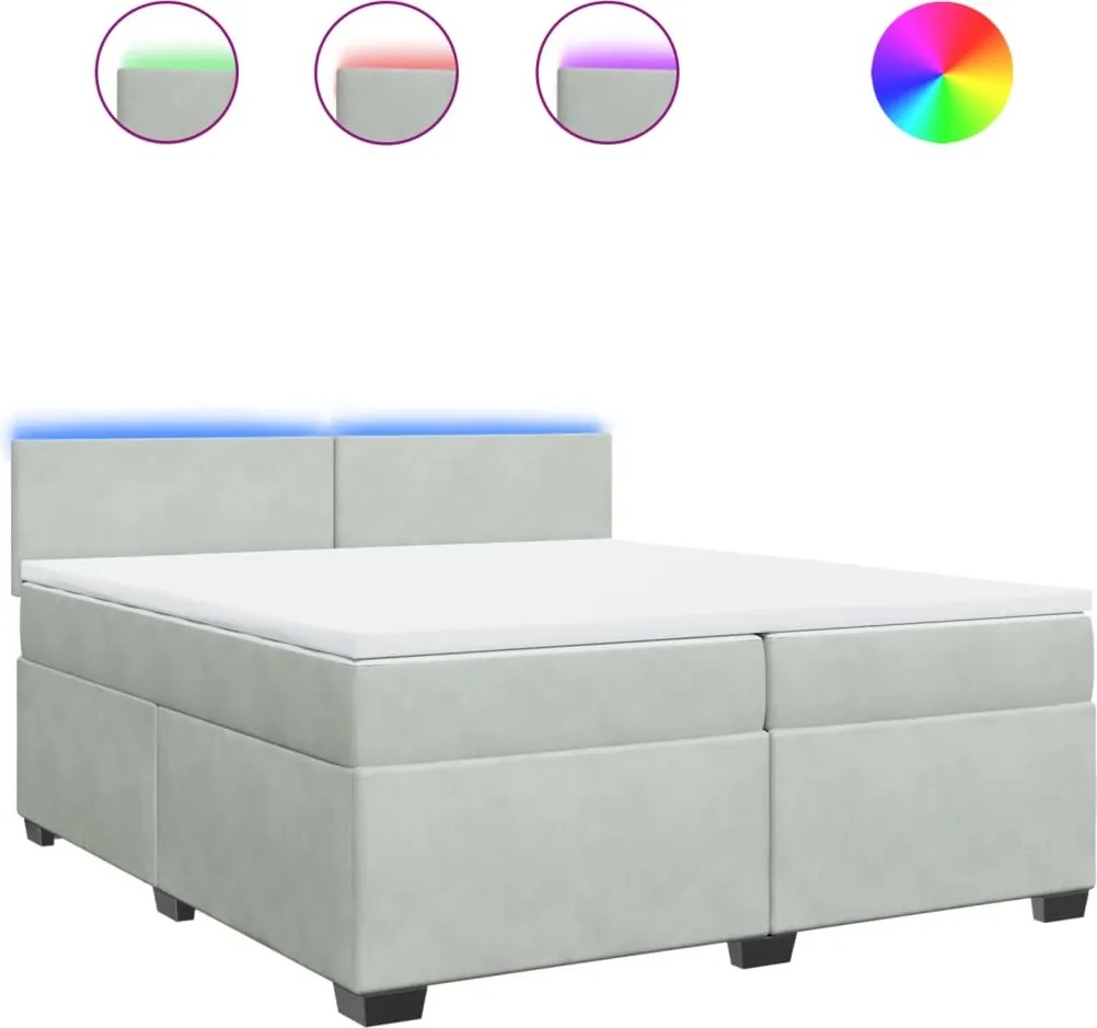 vidaXL Pat box spring cu saltea, gri deschis, 200x200 cm, catifea