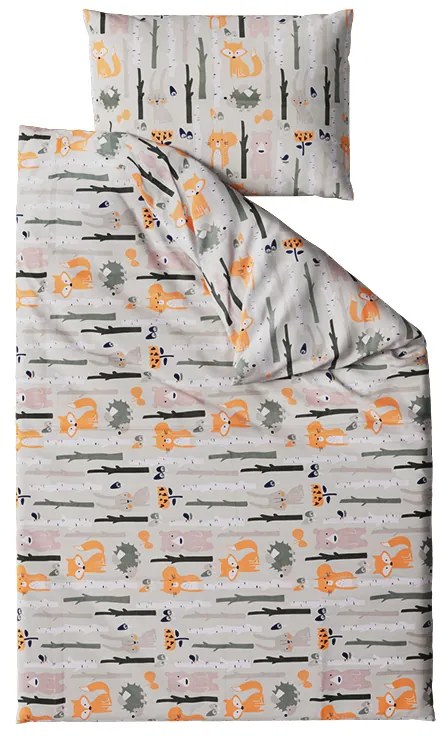 Lenjerie de pat din bumbac FOREST ANIMALS gri