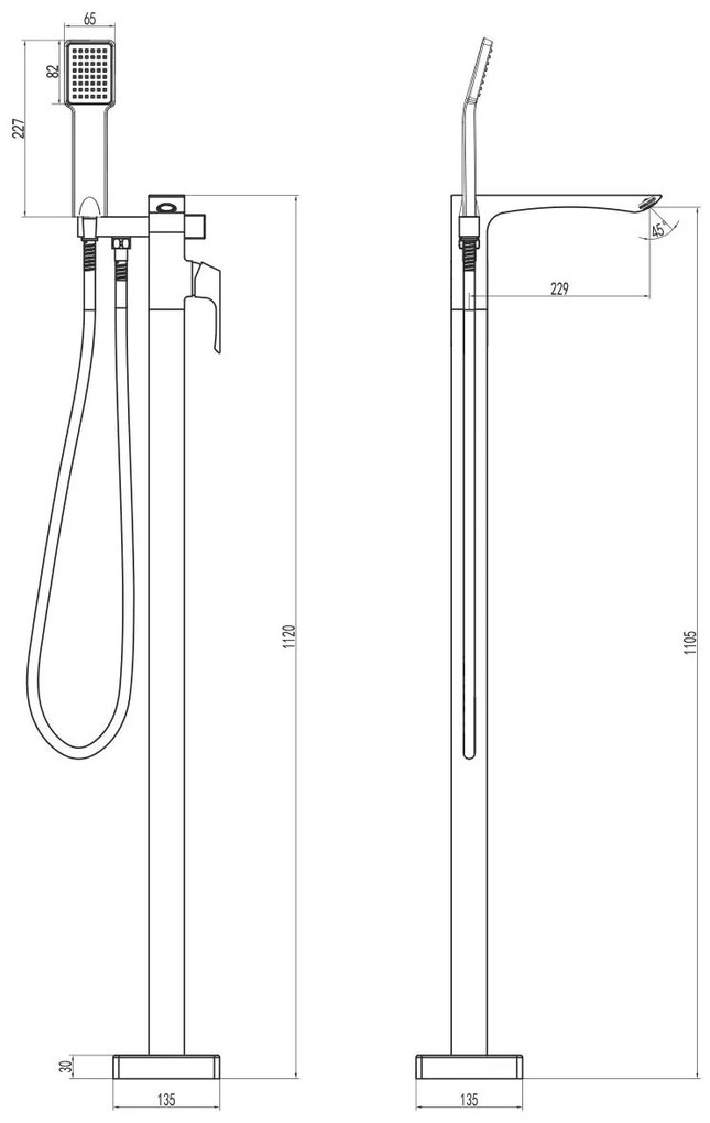 Bateria cada Lemark Unit, fixare podea, crom -