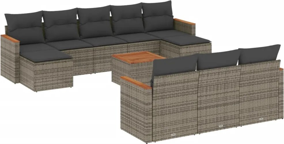 vidaXL Set canapele de grădină cu perne, 11 piese, gri, poliratan