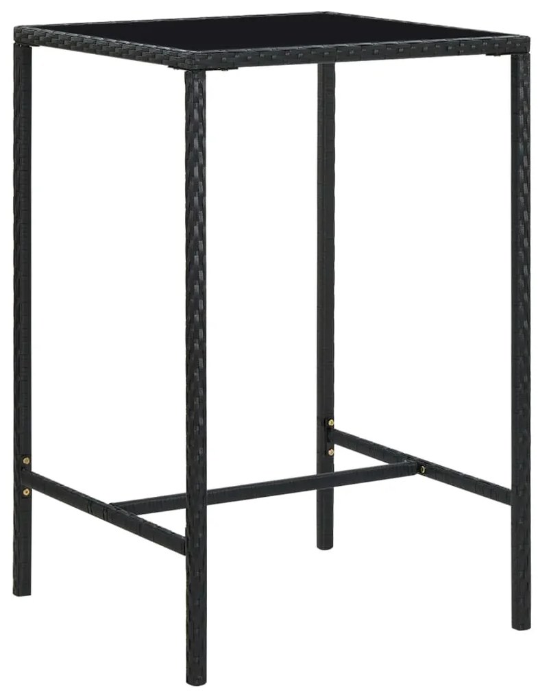 vidaXL Masă de bar de grădină, negru, 70x70x110cm, poliratan și sticlă