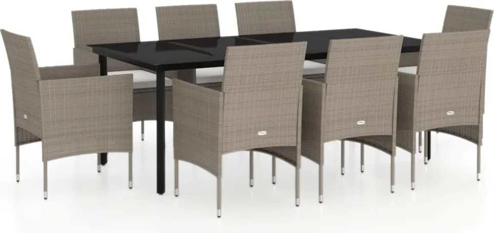 vidaXL Set mobilier de grădină cu perne,bej și negru, 9 piese