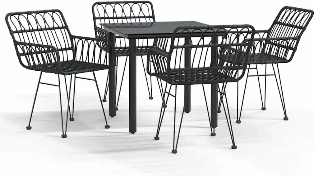 vidaXL Set mobilier de grădină, 5 piese, negru, poliratan