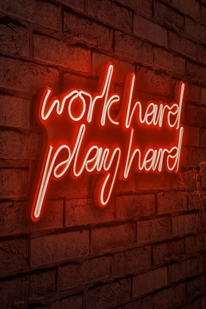 Decoratiune luminoasa LED de perete Work Hard Play Hard Rosu 55x36x2 cm