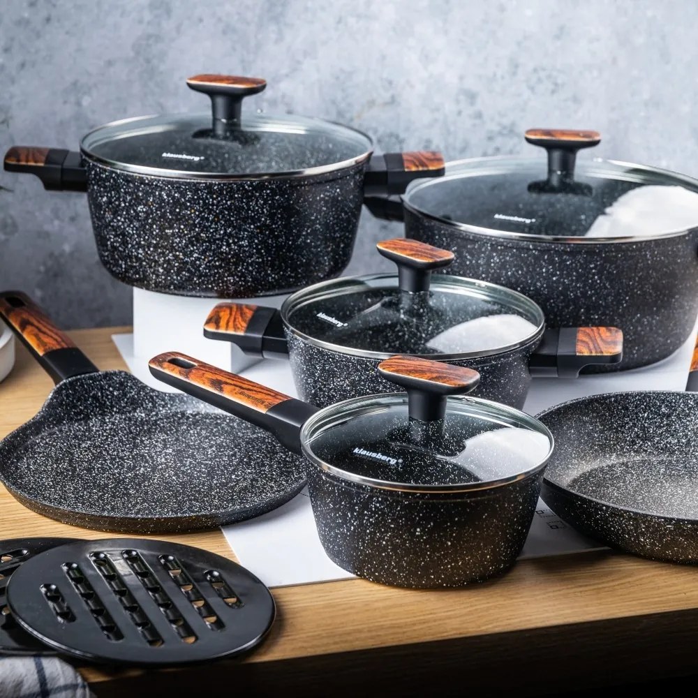 Set oale si tigai cu capace 16/20/24/28/24/24 CM Klausberg KB7831, antiaderente, curatare usoara