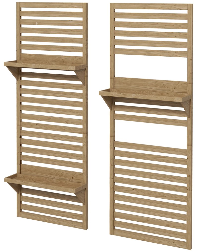 Outsunny Lot de 2 suporturi pentru plante interioare, port plante interioare cu rafturi și plasă 60 x 18 x 170 cm, lemn natural | Aosom Romania
