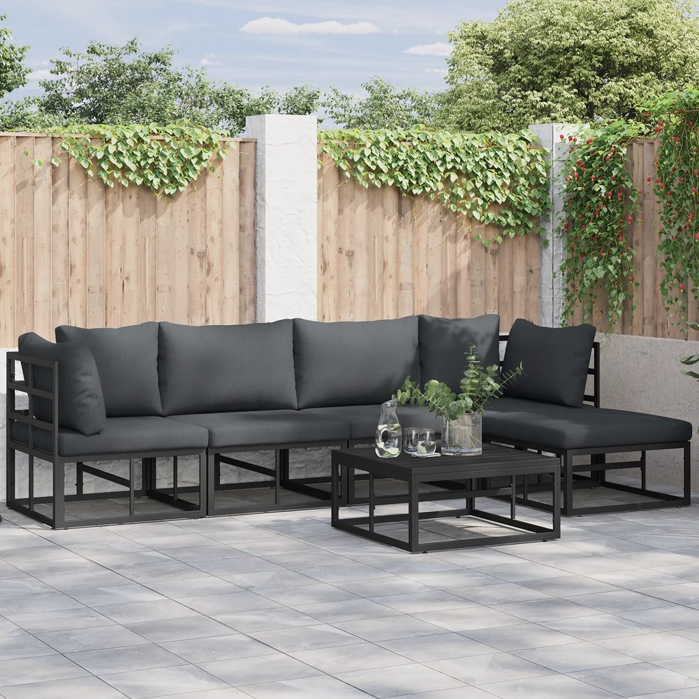 vidaXL Set de canapele pentru grădină cu pernă 5 pcs Negru Aluminiu