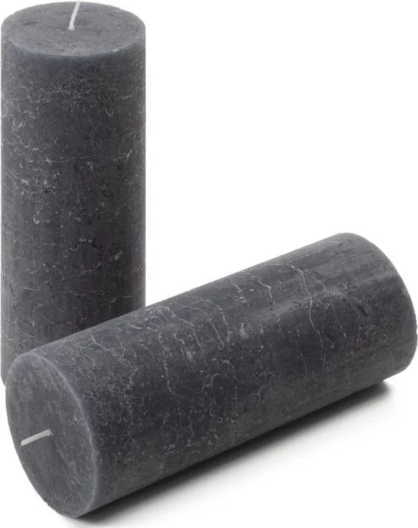 Set de lumânări rustice, 20 cm, Ø 7,5 cm, antracit, 2 buc