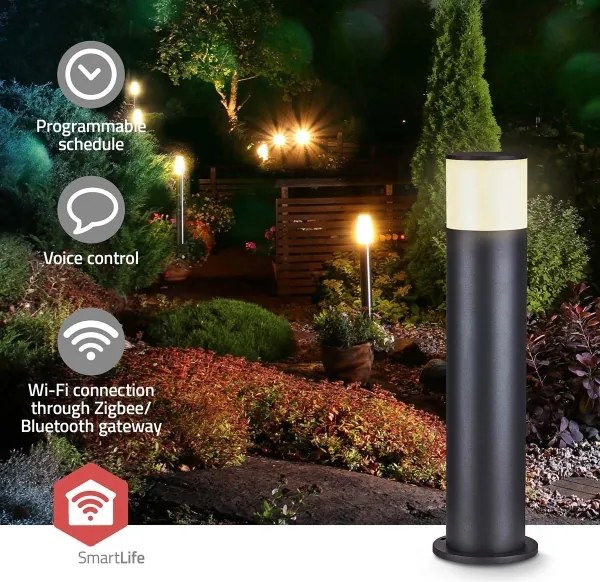 Nedis ZBLOP10RGBW - Lampă LED RGBW pentru exterior, dimabilă, 10 W, 230 V, IP65, Wi-Fi Tuya, neagră