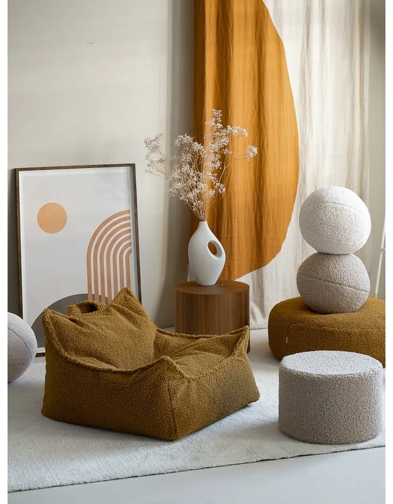 Fotoliu puf pentru copii maro cu tapițerie din țesătură bouclé Chair – Wigiwama