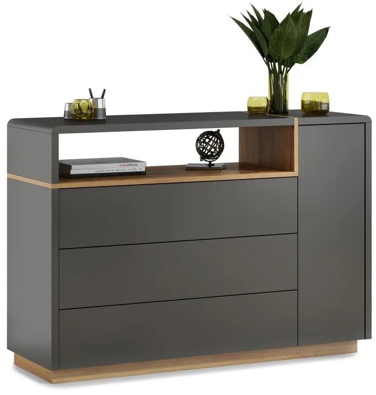 Mazzoni Set de mobilier FOLK Antracit (gri închis)/Stejar Artisan - MOBILIER MODERN PENTRU CAMERA DE ZI CU COMODĂ MARE TV