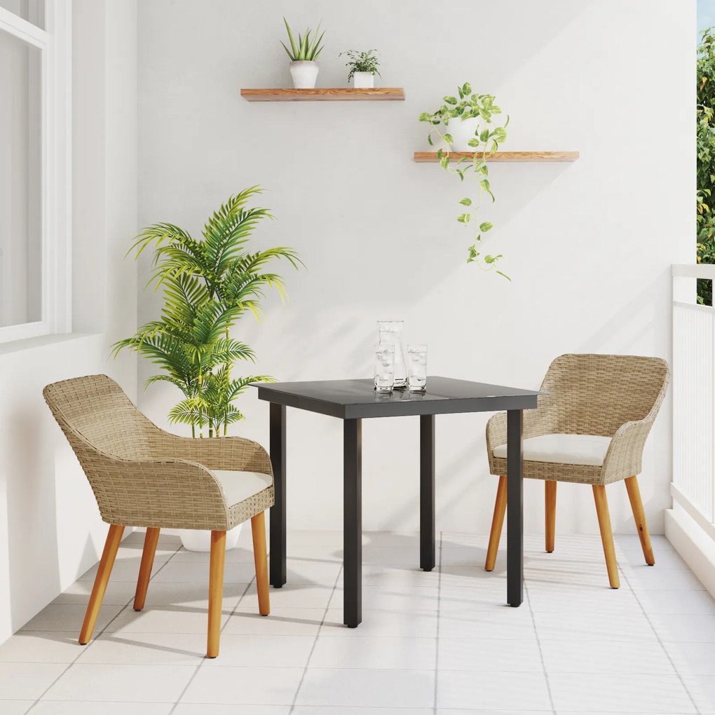 vidaXL Set de dining pentru grădină 3 piese, ratan poliester bej