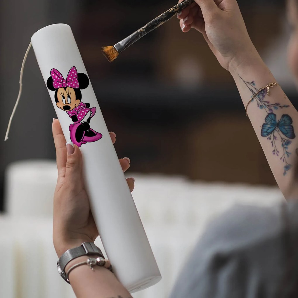 Lumanare Botez Minnie cu rochita roz 5,5 cm, 50 cm