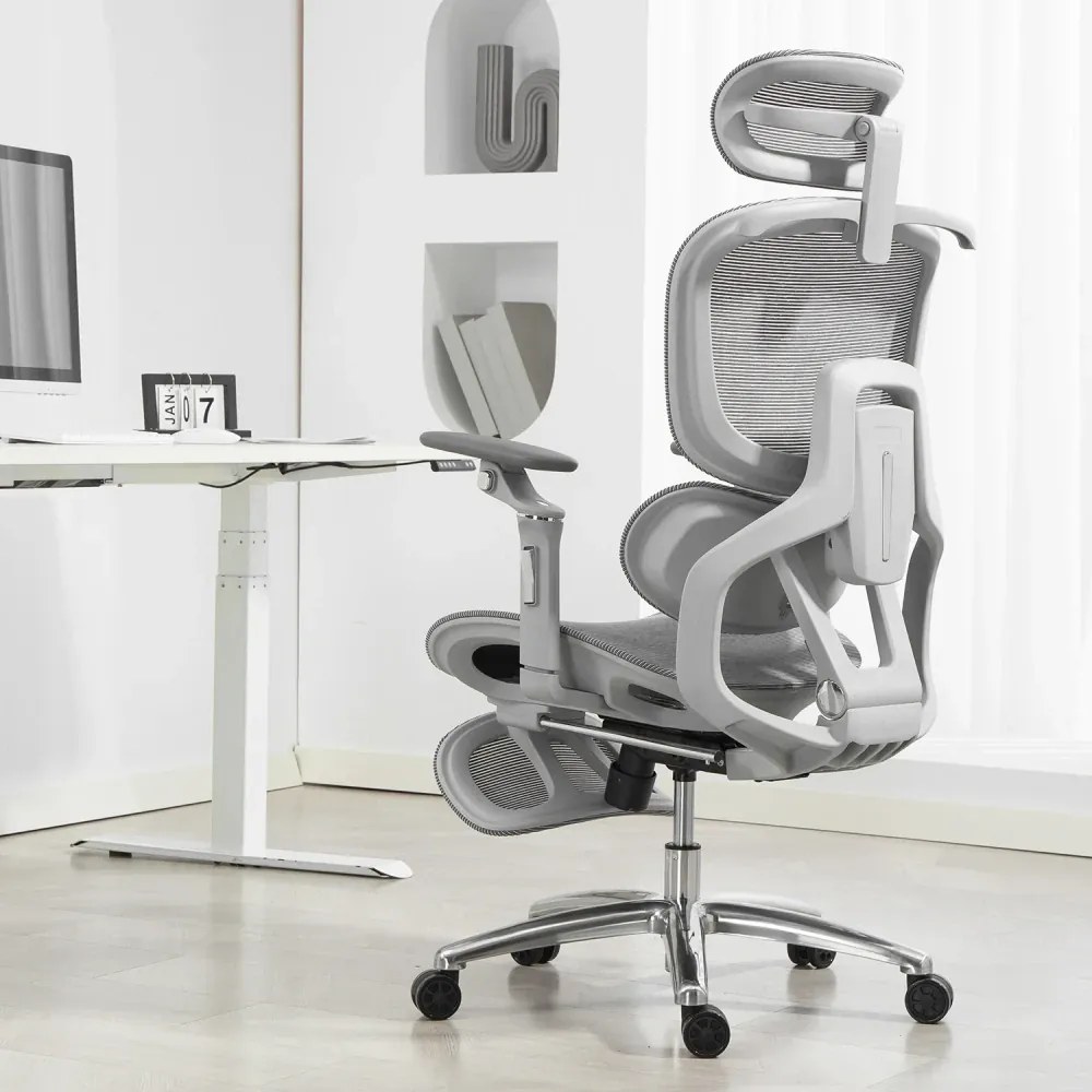 RESIGILAT- VIGOCHAIR ULTRA PRO Scaun ergonomic, spatar reglare verticala, suport lombar cu masaj si incalzire, sezut translatie, cotiere 6D, suport picioare, Full Mesh, Gri