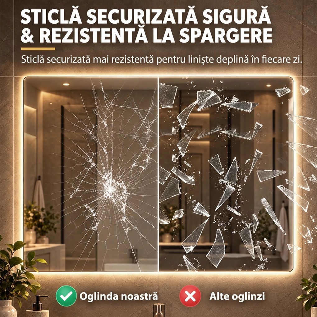 HOMCOM Oglindă de Baie cu LED 60x80 cm, 3 Culori, Intensitate Reglabilă, Memorie, Antiaburire, Comutator Tactil | Aosom Romania