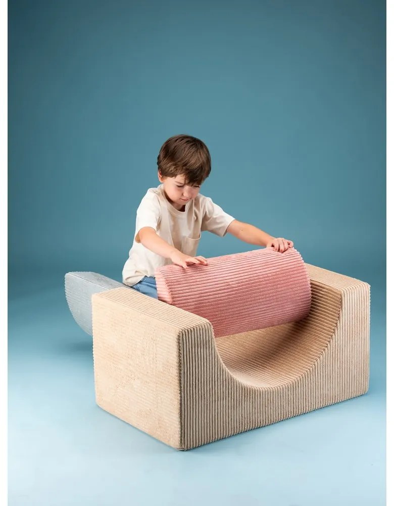 Teren de joacă din spumă maro deschis 3 buc. din catifea reiată înălțime 37 cm 75x49 cm Rainbow Montessori – Wigiwama