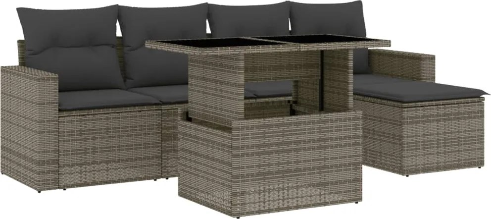 vidaXL Set mobilier grădină cu perne, 6 piese, gri, poliratan