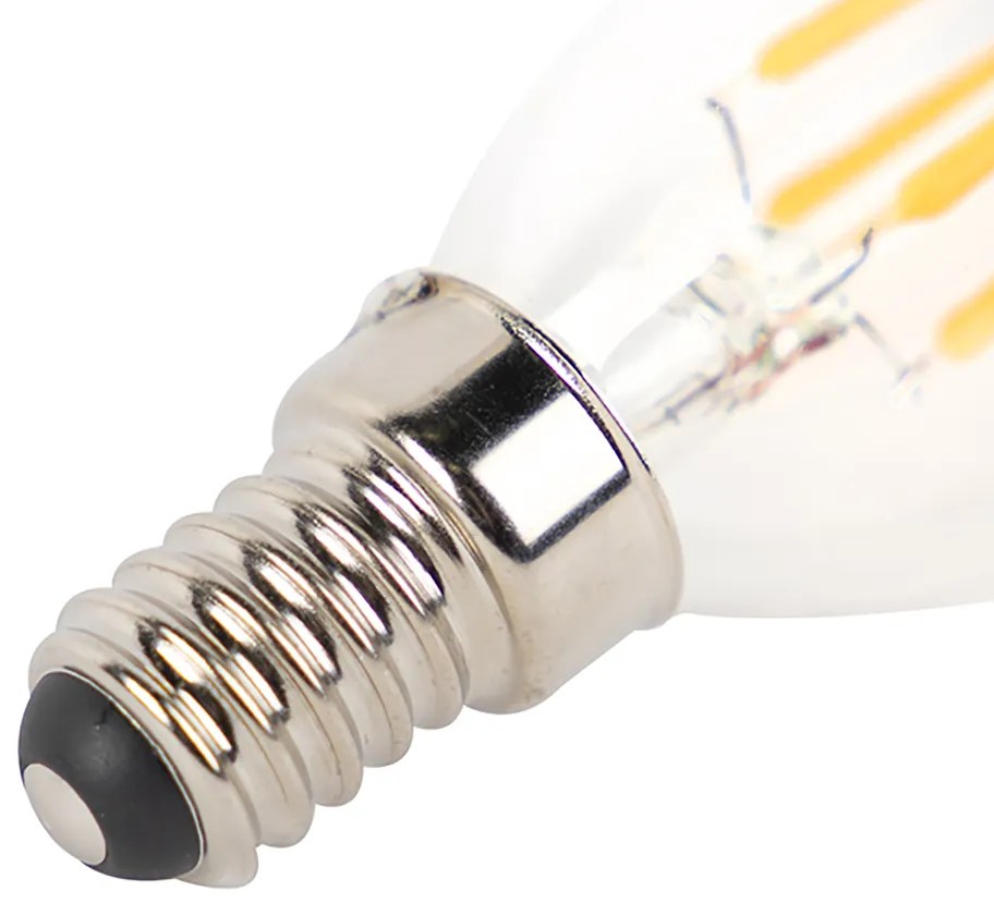 Set de 5 becuri LED cu filament tip lumânare E14 reglabile B35 Transparent 3W 250lm 2700K