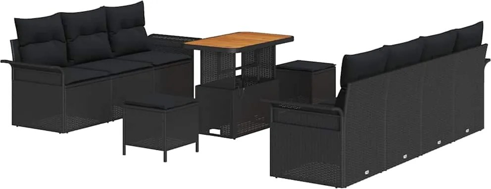 vidaXL Set de canapele pentru grădină cu pernă 10 pcs Negru poliratan