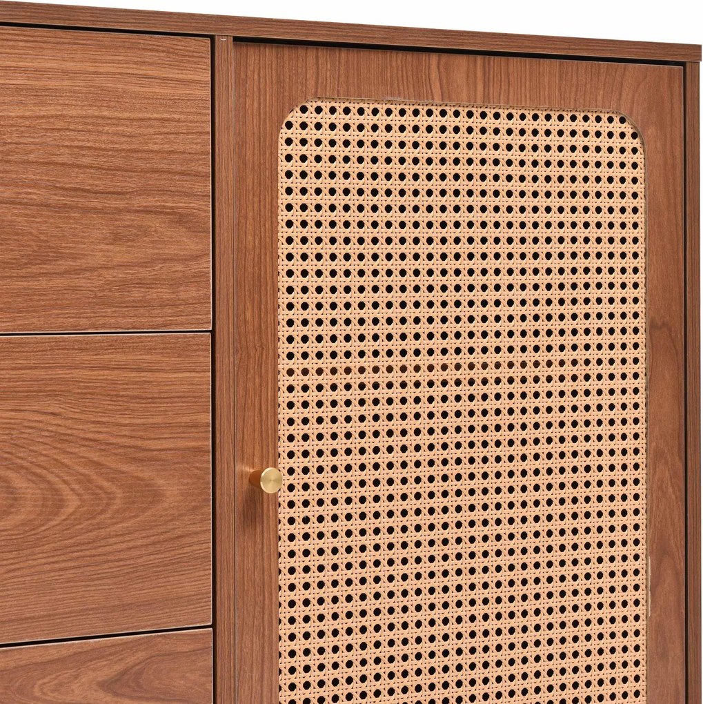 Comodă modernă cu 2 uși și 3 sertare, raft reglabil, pentru living și dormitor, 150x40x90 cm, Culoare naturală