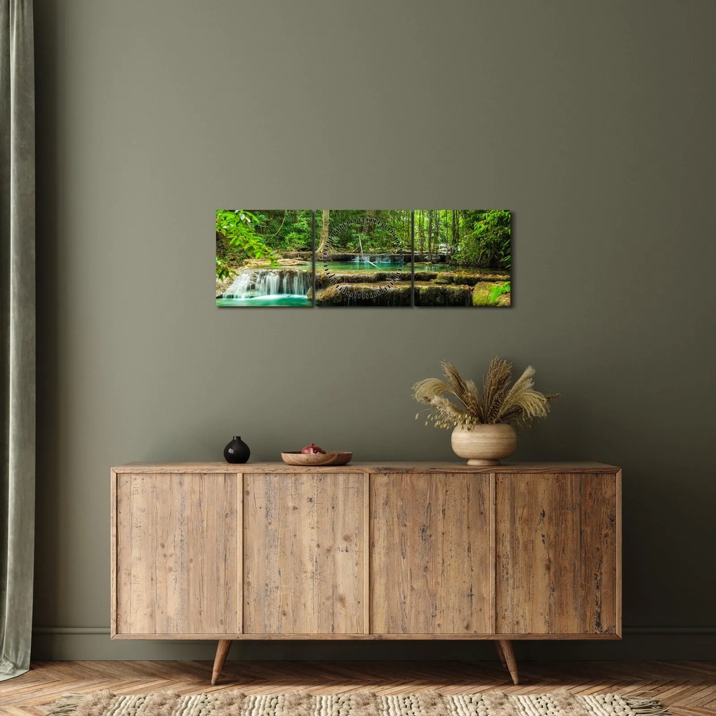 Tablou - Cascada verde (cu ceas) (90x30 cm)