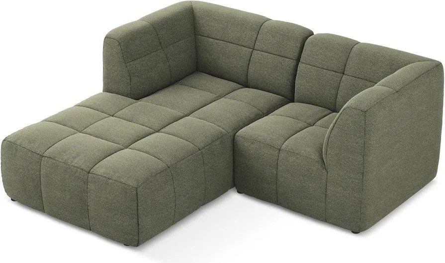 Colțar verde cu tapițerie din țesătură bouclé (cu colț pe partea stângă/cu șezlong) Aloha – Makamii