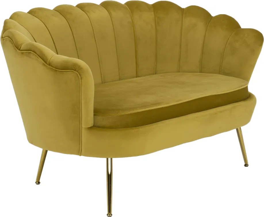 Bancă în stil Art-deco, catifea Velvet muştar/crom auriu, NOBLIN