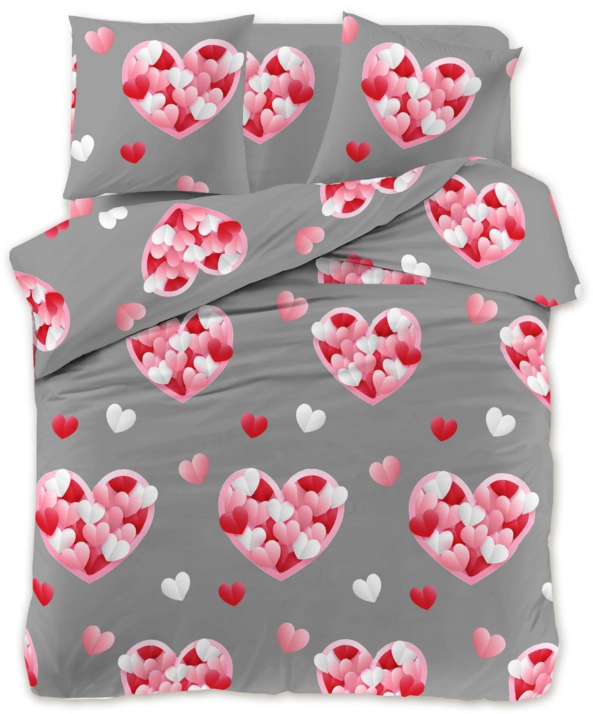 Lenjerie de pat din microfibra gri, PINK HEARTS
