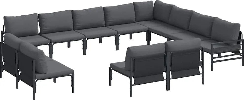 vidaXL Set de canapele pentru grădină cu pernă 12 pcs Negru Oțel