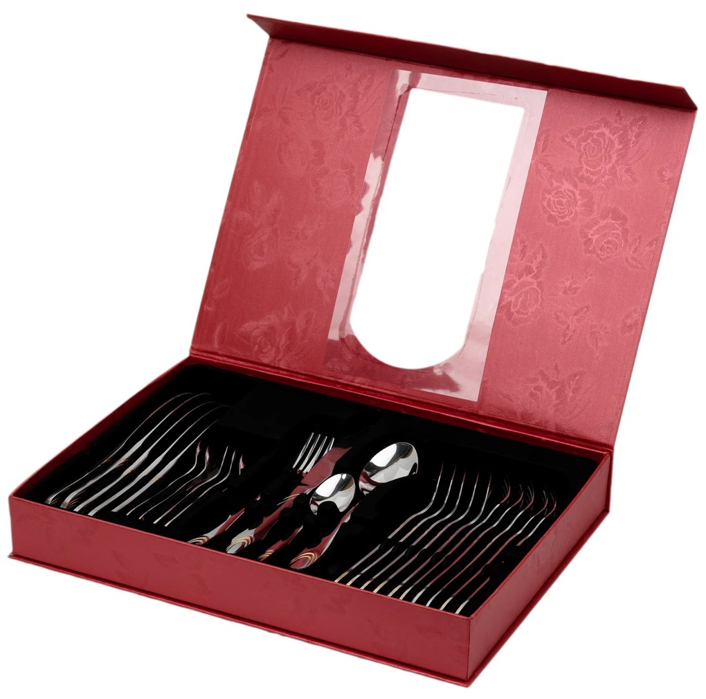 Set 24 tacamuri cu model,stainless stell,pentru 6 persoane,RAWI-003,gold