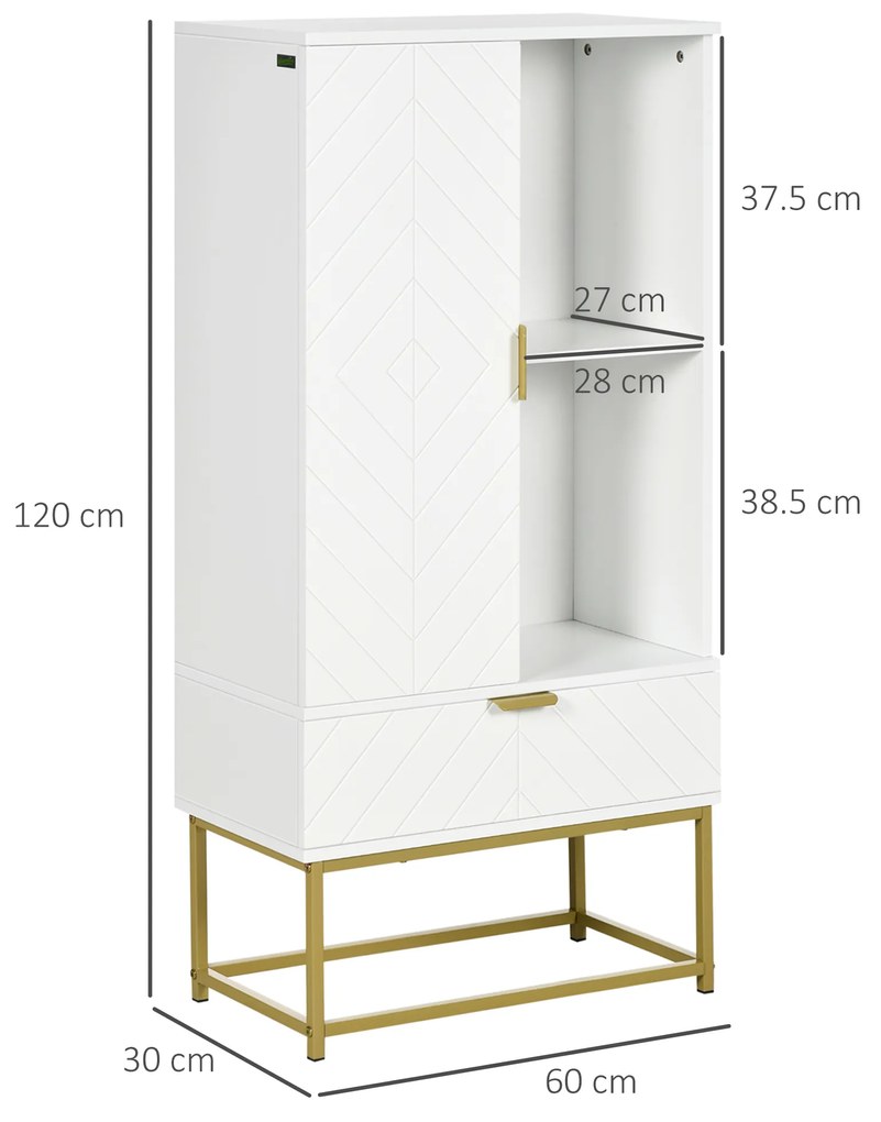 kleankin Mobilier de baie cu dulap si sertar, mobilier de baie modern cu etajera reglabila, 60x30x120cm, alb | Aosom Romania