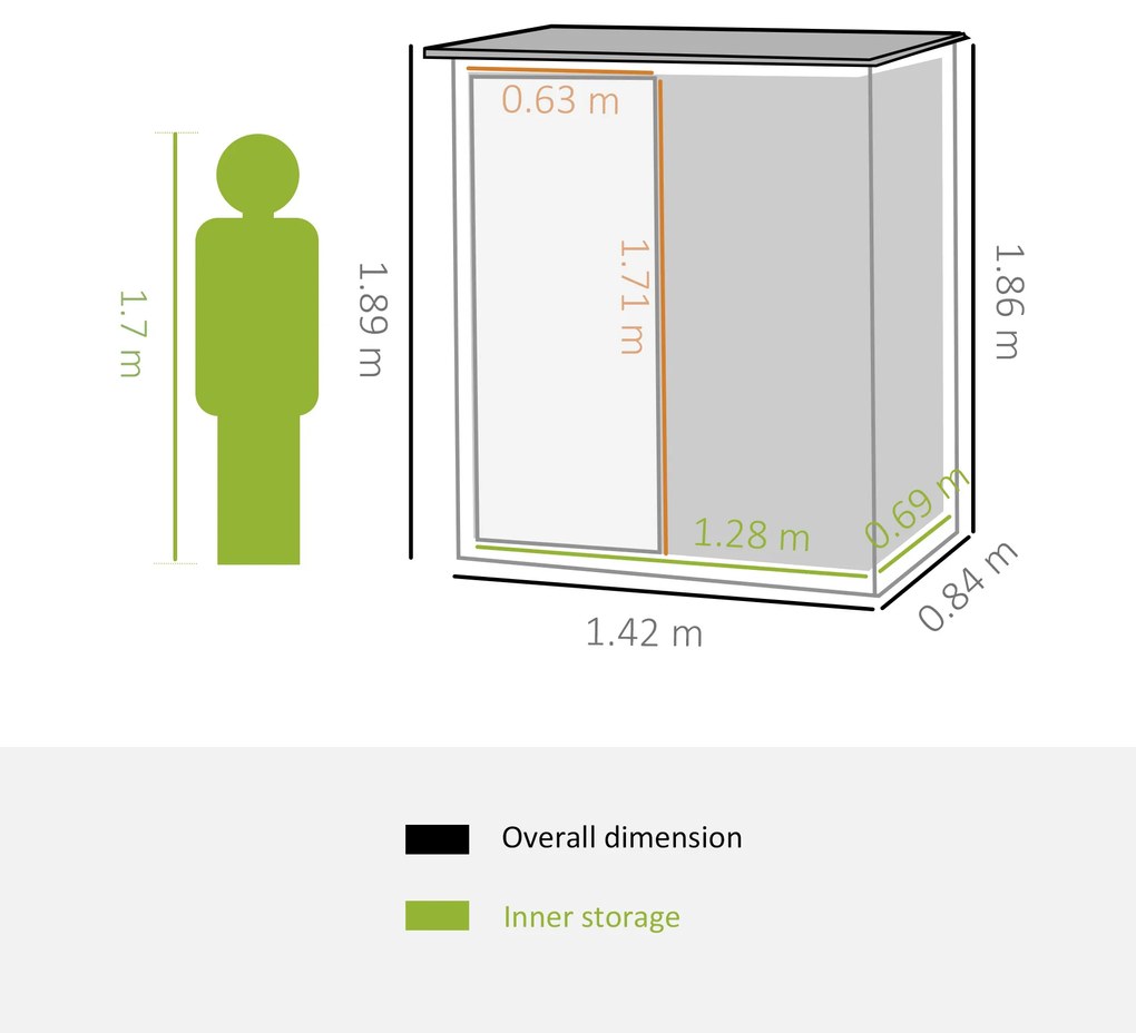 Outsunny Căsuță de Grădină cu Uși pentru Unelte. din Tablă de Oțel, 142x84x189 cm, Gri | Aosom Romania