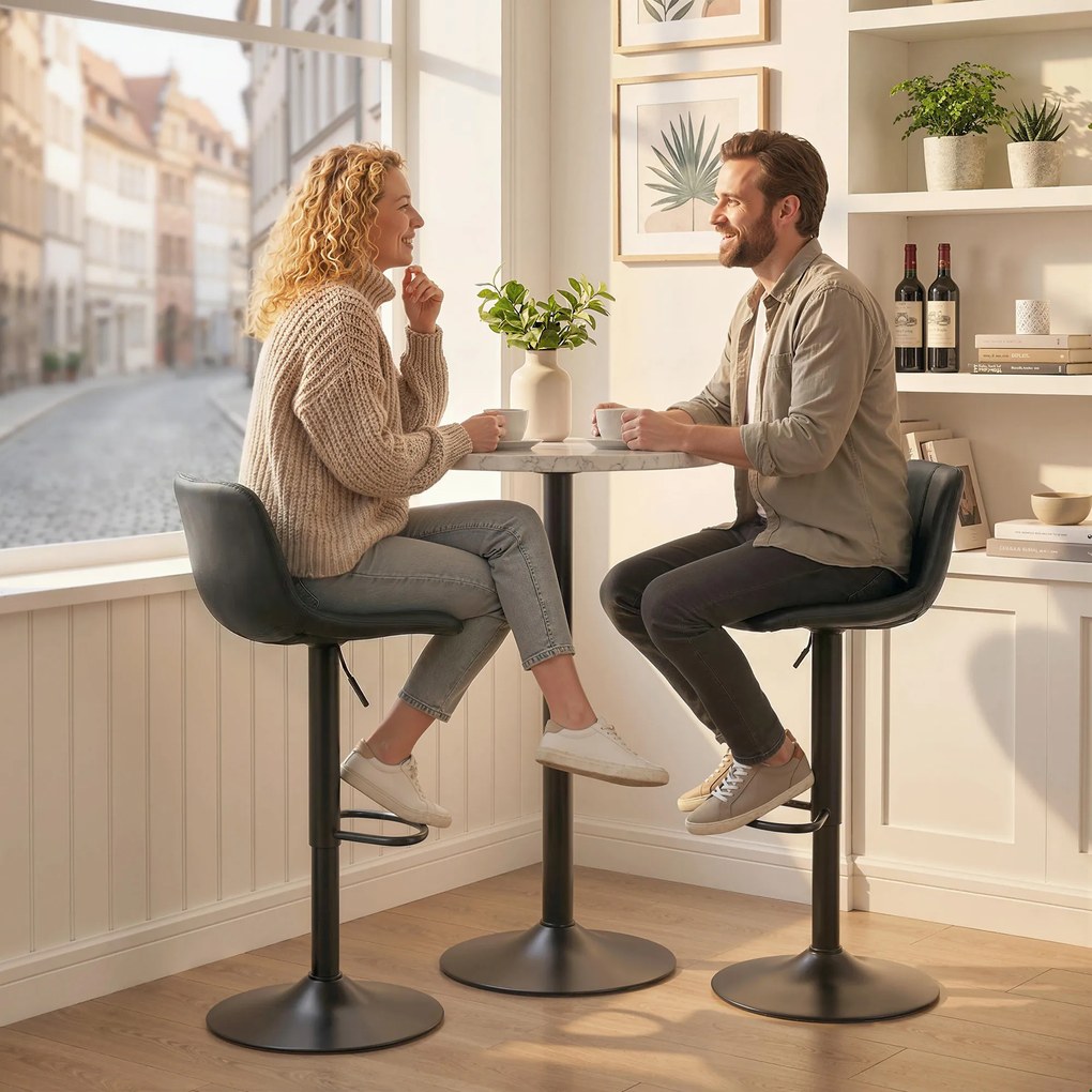 HOMCOM Set de 2 taburete de bar, scaune de bar cu înălțime reglabilă, spătar și suport picioare, rotative 360°, picioare din oțel, negru | Aosom Romania