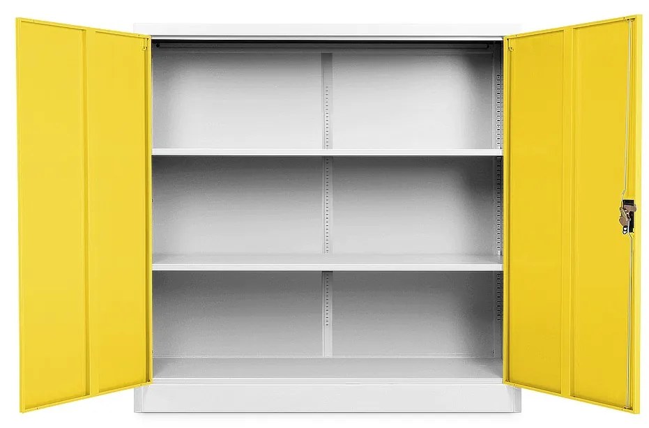 Dulap metalic universal mediu 120 x 40 x 120 cm, încuietoare cilindrică, galben - ral 1023