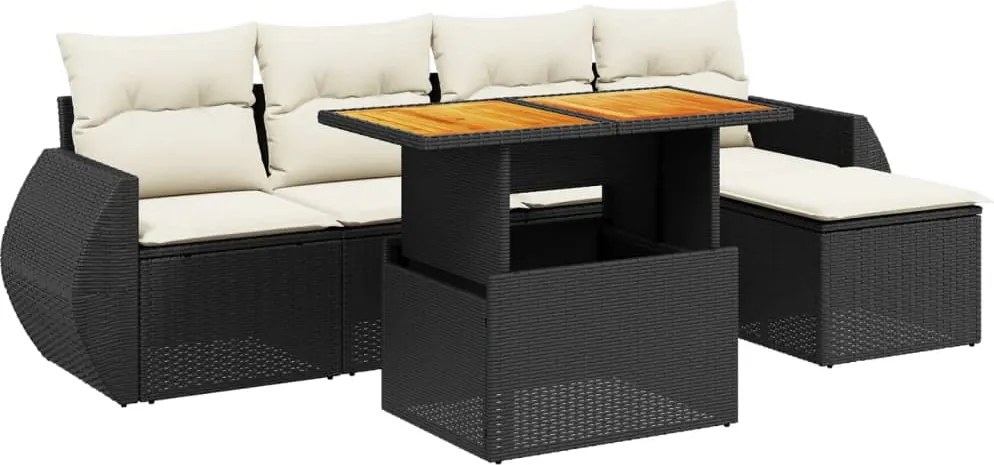 vidaXL Set mobilier de grădină cu perne, 6 piese, negru, poliratan