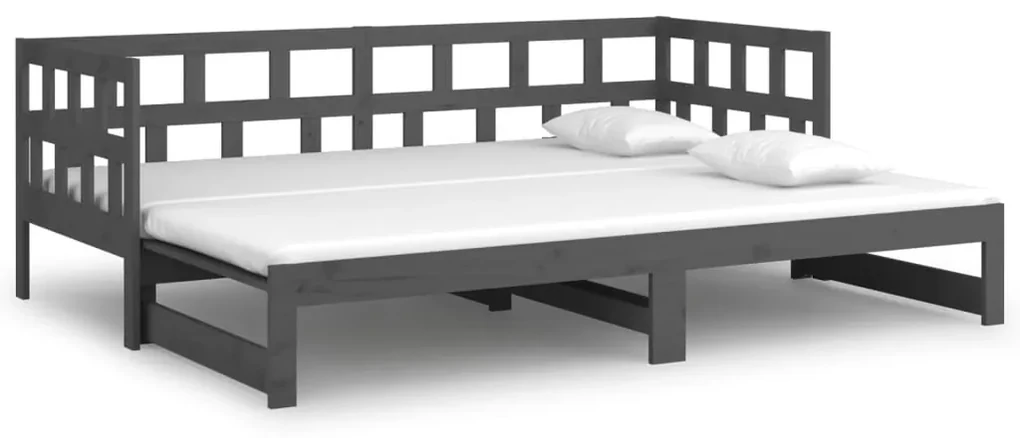 820234 vidaXL Pat de zi extensibil, gri, 2x(90x190) cm, lemn masiv de pin