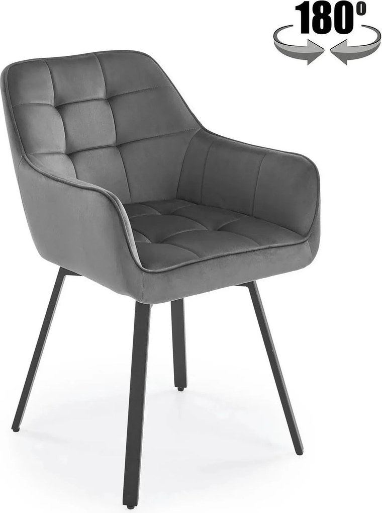 Scaun K588, gri - HLR 21, stofa catifelata/otel, 55x60x89 cm