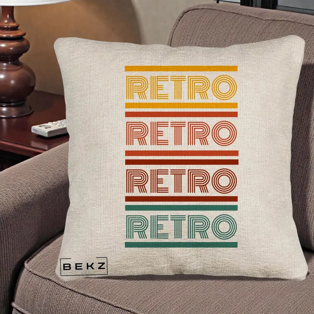 Perna decorativa RETRO Text Multicolor, 40x40 cm cu Umplutura, Bej Canapea, BEKZ