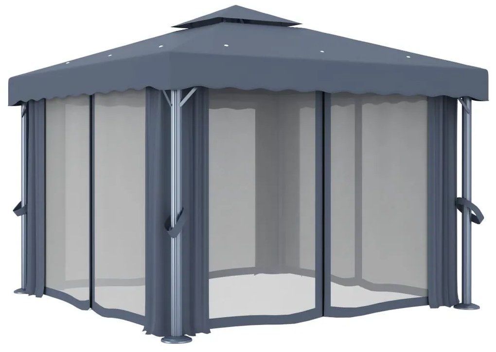 Pavilion cu perdele  siruri lumini LED, antracit, 3x3 m Antracit, 3 x 3 m