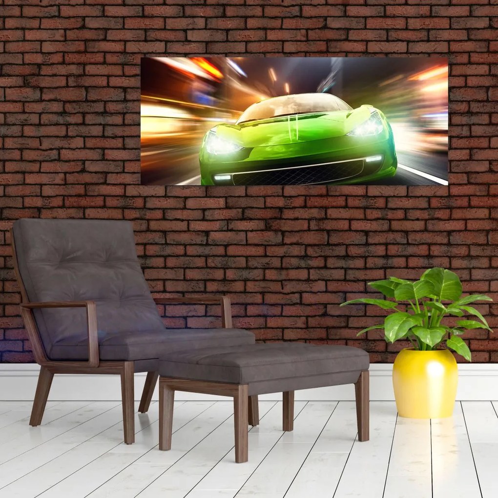 Tablou - Mașină de curse verde (120x50 cm)