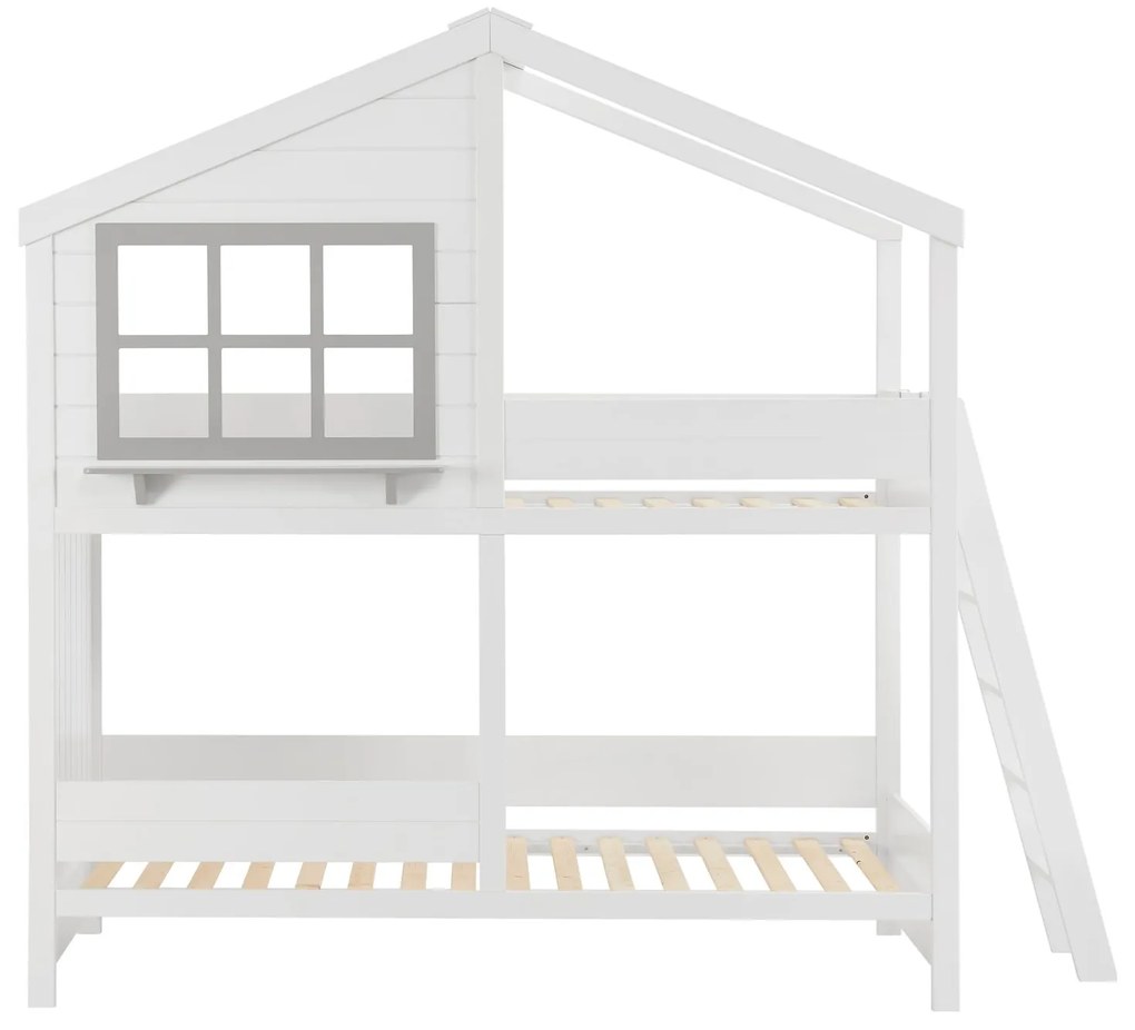 Pat supraetajat pentru copii Dream House 90 x 200 cm cu 2 paturi si o scara