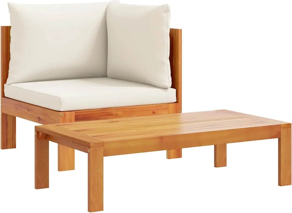 vidaXL Set canapea de grădină, 2 piese, cu perne, lemn masiv de acacia