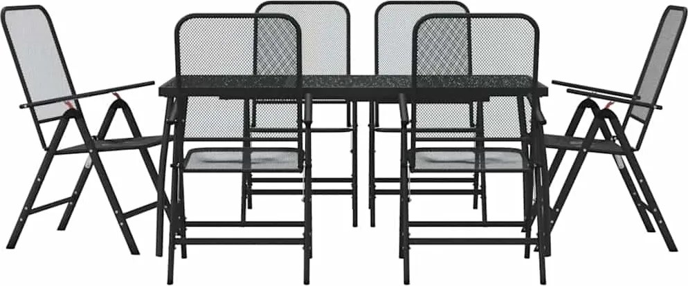 vidaXL Set de masă pentru grădină, 7 piese, plasă metalică antracit